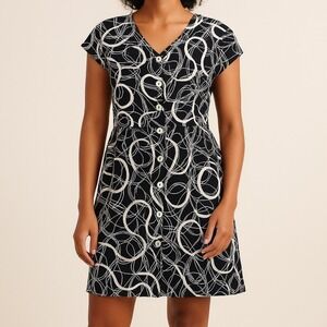SAND DOLLARS Vintage Babydoll Dress Small Petitw Button-Front Abstract Retro USA